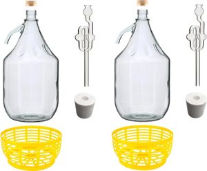 2 x SET 5L Glasflasche Glasgärballon Korbflasche + Gummistopfen + Gärrohr Weinballon