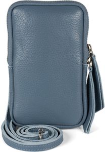 styleBREAKER Damen Leder Handy Umhängetasche mit genarbter Oberfläche, Reißverschluss, Echtleder Mini Bag 02012374, Farbe:Dunkelblau