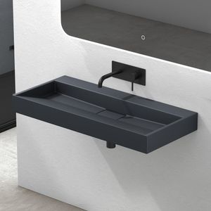 Mai & Mai Waschbecken Aufsatzwaschbecken matt Anthrazit Hänge-Waschtisch Rechteckig ohne Armaturenloch Breite: 100cm inkl. Ablaufgarnitur Col19