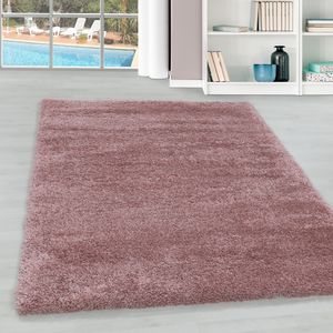 Teppium Hochflor Teppich Wohnzimmerteppich Unifarben Shaggy Rechteckig, Farbe:Rosa, Maße:60 cm x 110 cm, Form: Rechteckig
