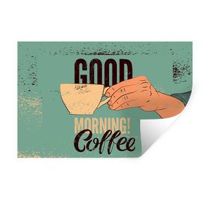 MuchoWow® Wandtattoo Wandsticker Wandaufkleber Kaffee - Zitate - Retro - Guten Morgen! Kaffee - Zitate 60x40 cm Selbstklebend und Repositionierbar - Wierderverwendbar - Selbstklebend