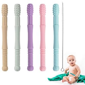 Beißring Baby,Beißröhrchen Baby,Silikon Beissring Baby Weiches Zahn Sensorisch Kauspielzeug Kleinkinder Backenzahn Zahn Spielzeug mit 1 Reinigungsbürste.