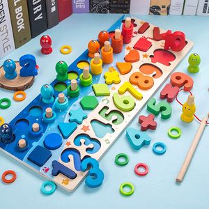 NightyNine Montessori Lernspielzeug, Kleinkind Angeln Spiel Spielzeug, Kinder Vorschule Mathe Sortieren Stapeln Anzahl Zählen Lernen Spiel Holzblöcke Puzzle