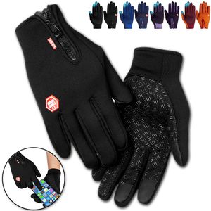 Winter Warme Handschuhe mit reißverschluss, Wasserdicht Winddicht Rutschfest Winterhandschuhe Fahrradhandschuhe für Herren Damen, Schwarz, L