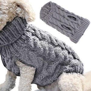 Hundepullover, warmer Winter-Hunde-Rollkragen-Strickpullover, Grau XL