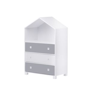 Selsey Kinderkommode MIRUM - Wäschekommode Weiß / Grau in Hausform mit 3 Schubladen, 80 cm breit