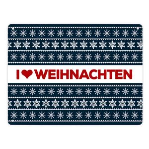 I love Weihnachten Metallschild mit Weihnachtsmuster Motiv - Weihnachten Herz Liebe Stern Schnee – 21x28cm / Blau