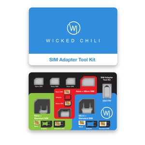 Wicked Chili 8in1 Sim Adapter Tool für alle SIM-Karten + Sim-Karten Halterung für 3 Nano und 1 Micro SIM-Karte + Simnadel Eject Pin | kompletes Adapter-Set & SIM Travel Case in Kreditkartengröße
