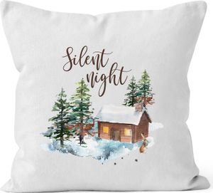 Kissenbezug Weihnachtskissen Weihnachten Winter Schnee Silent Night Christmas Autiga® weiß 40cm x 40cm
