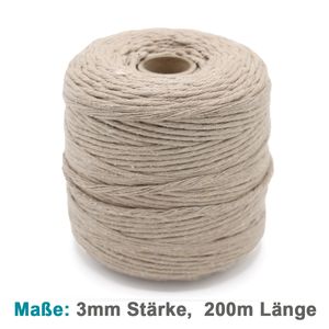 Vershy Makramee Garn - 200m (Stärke: 3mm) - 100% Natürliches, gezwirntes Baumwolle Garn Beige