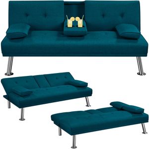 Yaheetech Klappbares Schlafsofa mit Schlaffunktion Couch Sofa Bettsofa mit Großer Liegefläche von 167 cm L × 94 cm B fürs Wohnzimmer/Heimkino Blau