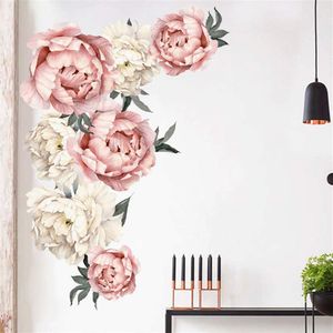 Abnehmbare Wandaufkleber, Wasserdicht Wandtattoo Pfingstrose Rose Blumen Wanddeko für Wohnzimmer Schlafzimmer Ecke TV Hintergrund
