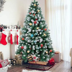 Gotoll Künstlicher Weihnachtsbaum XM020, 150cm, Spitzen ca. 720, Weiß/Grün/Rot, Tannenbaum mit Schnee-Effekt, Tannenzapfen und rote Beere Deko, beschneiten Spitzen und Kunsttanne, inkl. Metallständer