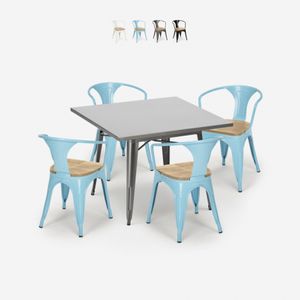 Set Tisch 80x80cm 4 Stühle tolix Industrie Holz Metall Century Top Light