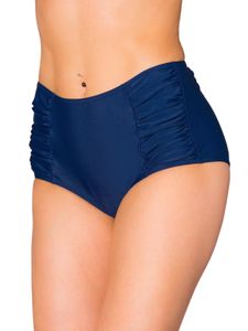 Aquarti Damen Bikinihose mit Hoher Taille und Raffung, Farbe: Dunkelblau, Größe: 48