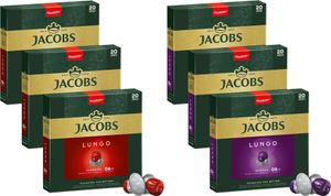 JACOBS Kapseln Nespresso®* kompatibel 3x20 Lungo 6 Classico + 3x20 Lungo 8 Intenso - insgesamt 120 Getränke