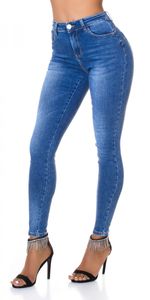 Basic Push Up Skinny High Waist Jeans in blue washed Größe - 34
