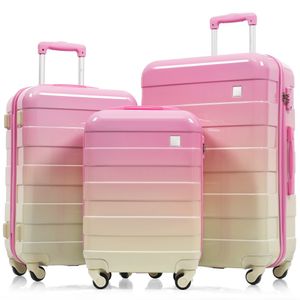 Flieks Hochwertige Kofferset 3 tlg., Koffer Reisekofferset mit 4 Rollen und TSA Schloss, Leichte Hartschale Trolley, M-L-XL, Rosa Flieks Hochwertige Kofferset 3 tlg., Koffer Reisekofferset mit 4 Rollen und TSA Schloss, Leichte Hartschale Trolley, M-L-XL, Rosa
