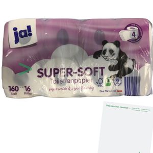 Ja Super Soft Toilettenpapier 4 Lagig extra stark und super flauschig (1 Packung 16 Rollen a 160 Bla