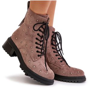 Zdobione Botki Workery Damskie Ocieplane D&A MR880-017 Taupe 40