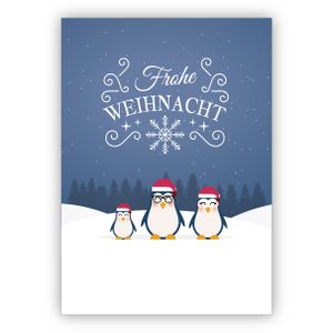 4x Coole Weihnachtskarte mit Pinguin Familie: Frohe Weihnacht