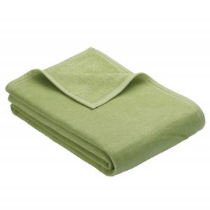 Ibena Kuscheldecke Porto 150x200 cm - Baumwollmischdecke grün einfarbig, Wolldecke, Sofadecke kuschelweich