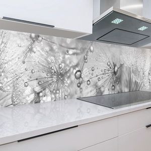 Küchenrückwand Pusteblumen 60 x 400 cm, robuste ABS-Kunststoff Platte Monolith mit Direktdruck, grau