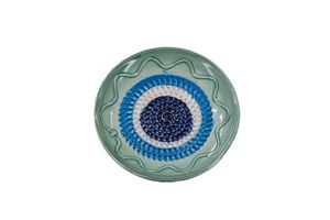 Kaladia Keramik Teller Grün & Blau - handbemalte Teller mit schönemNachbildung - Reibeteller -  Spain