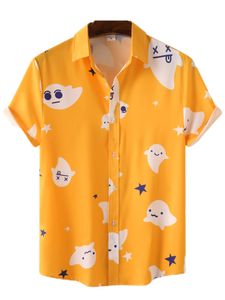 Herren Hemden Kurzarm Tops Halloween T-Schirt Strand Button Down Blusen Hawaiian Revers Hals Tops, Farbe:C162, Größe:3Xl