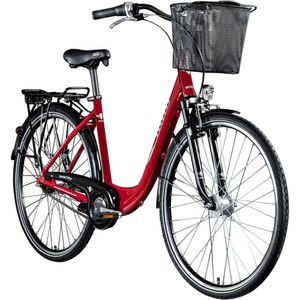 Zündapp Z700 Damenfahrrad 28 Zoll 700c Fahrrad für Damen und Herren mit Korb und Beleuchtung ab 150 cm Hollandrad Stadtrad Tiefeinsteiger, Farbe:rot, Rahmengröße:46 cm