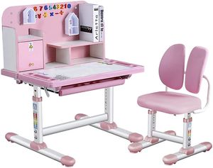 Style home Kinderschreibtisch höhenverstellbar Schülerschreibtisch mit Stuhl, ergonomischer Schreibtisch-Stuhl Set für Kinder Mädchen Jugend (Rosa)