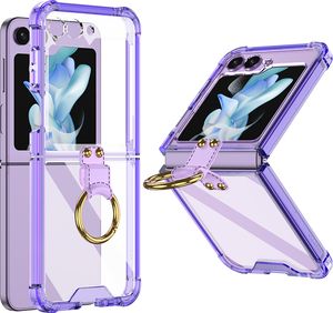 Hülle für Samsung Galaxy Z Flip 5 Transparente Stoßfest Schutzhülle Eingebauter Displayschutz mit Ring Lila