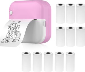Mini drukarka termiczna, drukarka etykiet do tworzenia naklejek, natychmiastowa drukarka fotograficzna Bluetooth z 11 rolkami papieru 57 mm, iOS Android