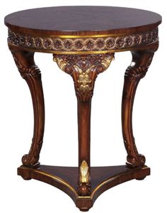 Casa Padrino Luxus Barock Beistelltisch Braun / Gold - Runder Massivholz Tisch im Barockstil - Prunkvolle Barock Wohnzimmer Möbel