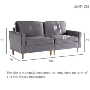 3-Sitzer Sofa,Couch für Wohnzimmer, Gemütlich Morderne Couch mit dezenten Designelementen, Federkern und loser Rücken, 194 × 76 × 90 cm