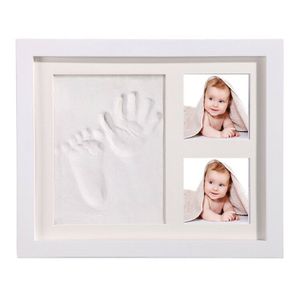 Baby Handabdruck Fußabdruck Baby Holz Bilderrahmen mit Gipsabdruck, Hand und Fuß Gipsabdruck Set Abdruckset Fussabdruck, Weißer Rahmen