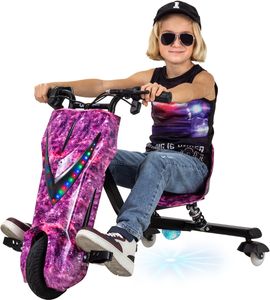 Kinder Elektro Drift Trike Scooter LED Driftrollen 360° bis zu 15km/h drosselbar (Space Purple)