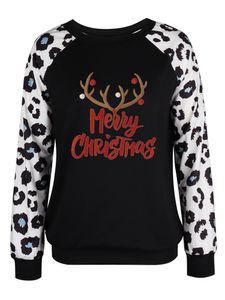 Damen Weihnachts pullover Cute Elk Snowflake Bluse Sweatshirt Langarmshirts Rundhals, Farbe: Schwarz, Größe: M