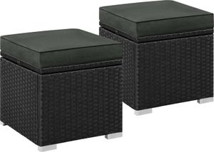 2 STK. Rattan Hocker Mit Abnehmbarem Kissen & Stauraum, Wetterfest Sitzhocker Gartenhocker Fußhocker Flache Rattanoptik Für Outdoor Garten Terrasse, Schwarz & Grau – Schwarz  Grau