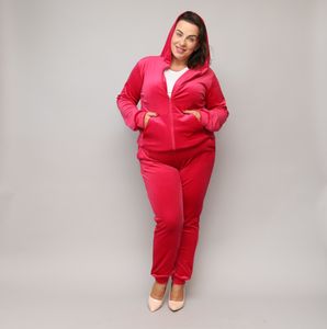 Selenzia® Damen Velours Jogginganzug Jogginghose Hausanzug Jacke PLUS, Farbe:Rot, Größe:4XL