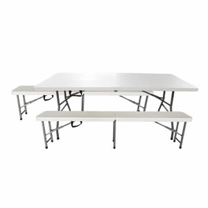 Set aus Tisch und 2 Bänken Klappbar und Tragbar aus Kunstharz New Koln Gardiun 180x74x74 cm