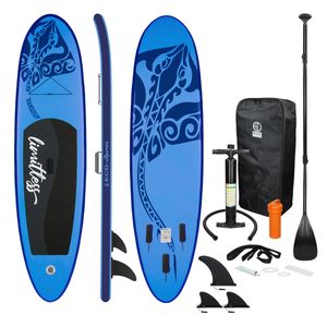 ECD Germany Aufblasbares Stand Up Paddle Board Limitless | 308x76x10 cm | Blau | aus PVC | bis 120kg | Pumpe Tragetasche Zubehör | SUP Board Paddling Board Paddelboard Surfboard | Verschiedene Farben