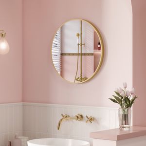 SONGMICS Wandspiegel, runder Badezimmerspiegel mit Metallrahmen, Ø 61 cm, Metallisches Gold