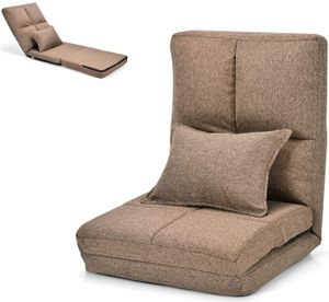 Podlahová stolička COSTWAY s nastaviteľným operadlom, podlahová stolička s funkciou polohovania, podlahový vankúš s bedrovým vankúšom, skladacia meditačná stolička, stolička k oknu s nosnosťou do 100 kg (svetlohnedá)