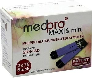 Medpro Maxi a mini testovacie prúžky na glukózu v krvi 2X25 St