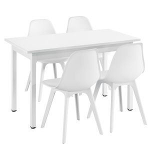 [en.casa] Jedálenský set pre 4 osoby - Jedálenský stôl 120x60cm biely + 4 stoličky Biely kuchynský stôl Jedálenský stôl Jedálenská stolička