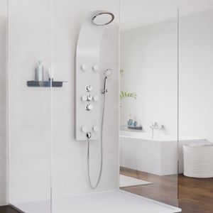 SCHÜTTE sprchový panel LANZAROTE, sprchový set s baterií, skleněný sprchový sloup Bílá