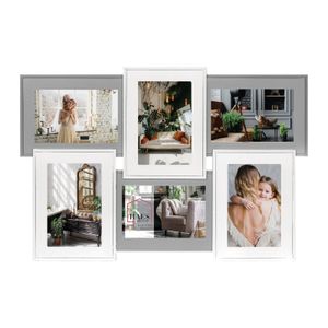HAES DECO – Galerie-/Mehrfachfotorahmen aus Holz Valence 6Q in den Farben Grau und Weiß für 6 Fotos 10x15 (Größe 49x33 cm) – HH156HS