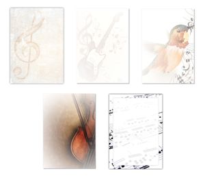 5 x 5 Blatt Motivpapier Briefpapier Mix DIN A4 Noten Gitarre Geige (Musik-5225)