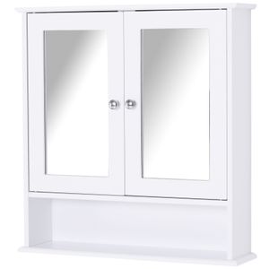kleankin Spiegelschrank, Wandschrank mit 3 Ablagen, Schminkschrank, MDF, Weiß, 56 x 13 x 58 cm